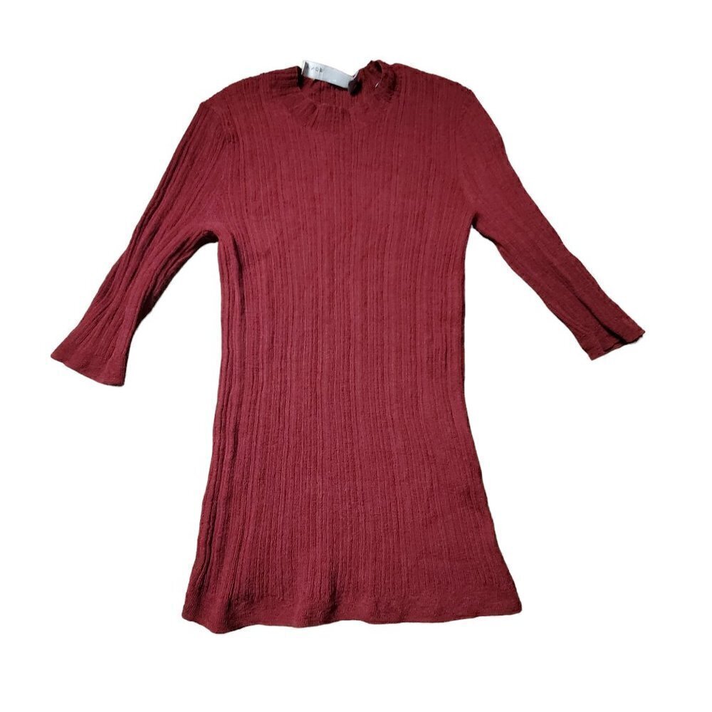 Vince‎ Textured Ribbed Knit Bodycon Dress Long Sleeve XS Red Classic Wool EUC